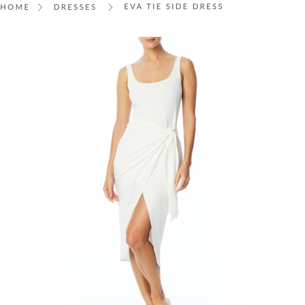 LBLC The Label Eva Side Tie Tank Midi Dress In Ivory Double Scoop Neck Jersey